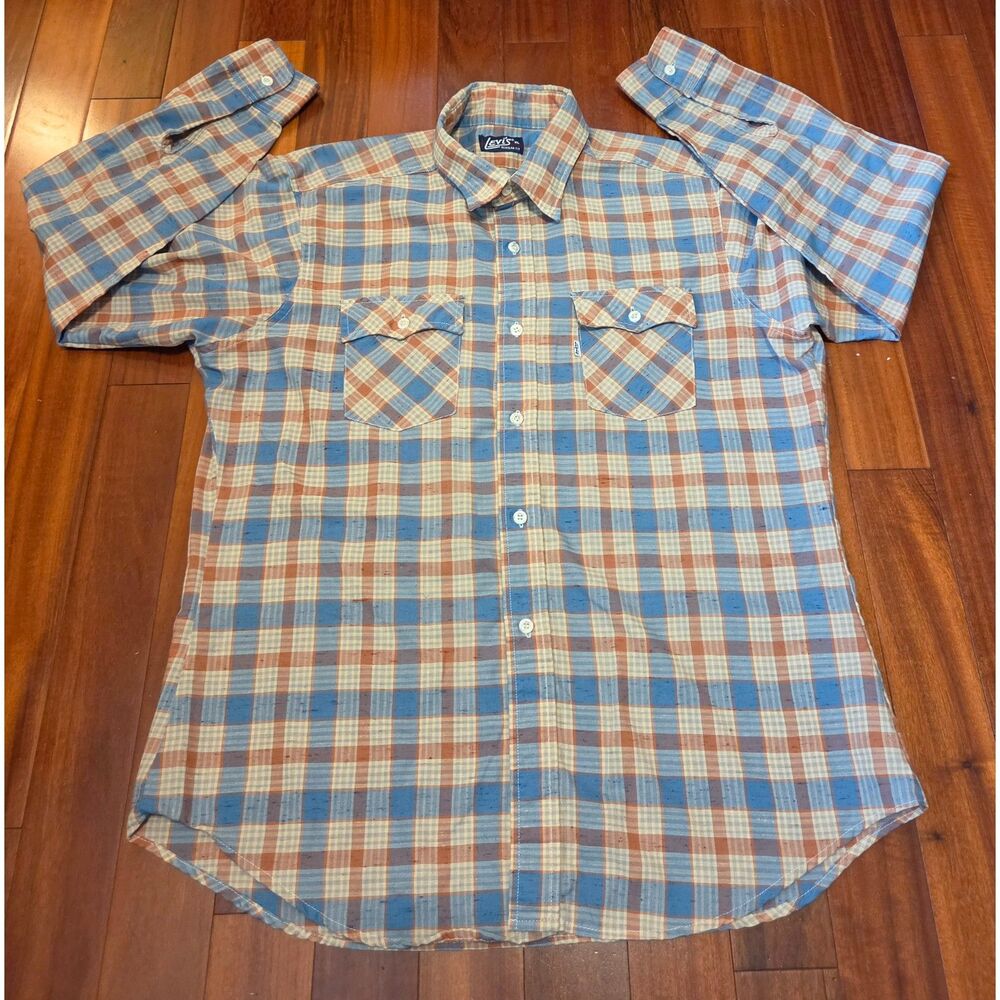 Vtg Levi's Men's XL Blue Plaid Button Up Long Sleeve Shirt Western